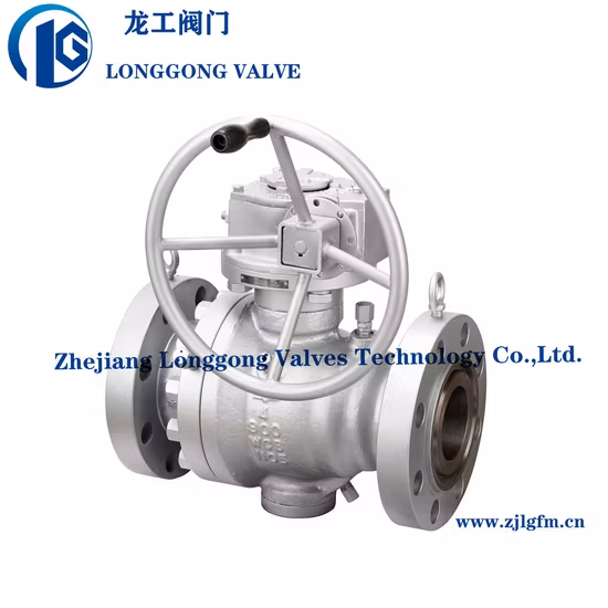 API 6D e API608 Acciaio fuso, WCB, acciaio al carbonio, acciaio inossidabile CF8, CF8m, A105/F304/F316 Valvola a sfera montata su perno su tubazione flangiata 2PC con funzionamento a ingranaggi